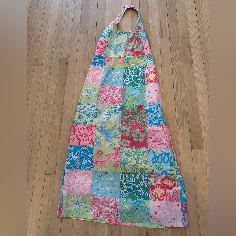 White label, vintage Lilly Pulitzer halter, maxi dress millennium patchwork
